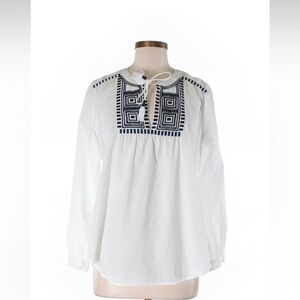 J.Crew White &Blue Embroidered Women's Top Size M